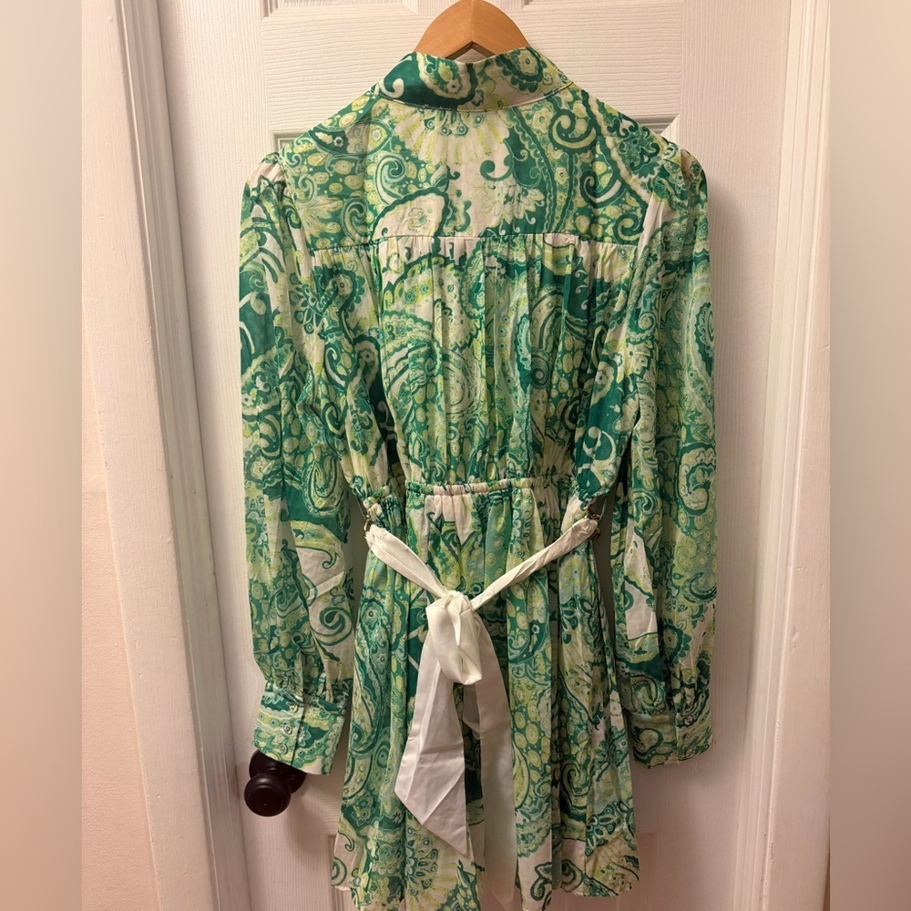 The Clothing Company Green and White Paisley Dress w/ Gold Chain Belt detail - Picture 5 of 5